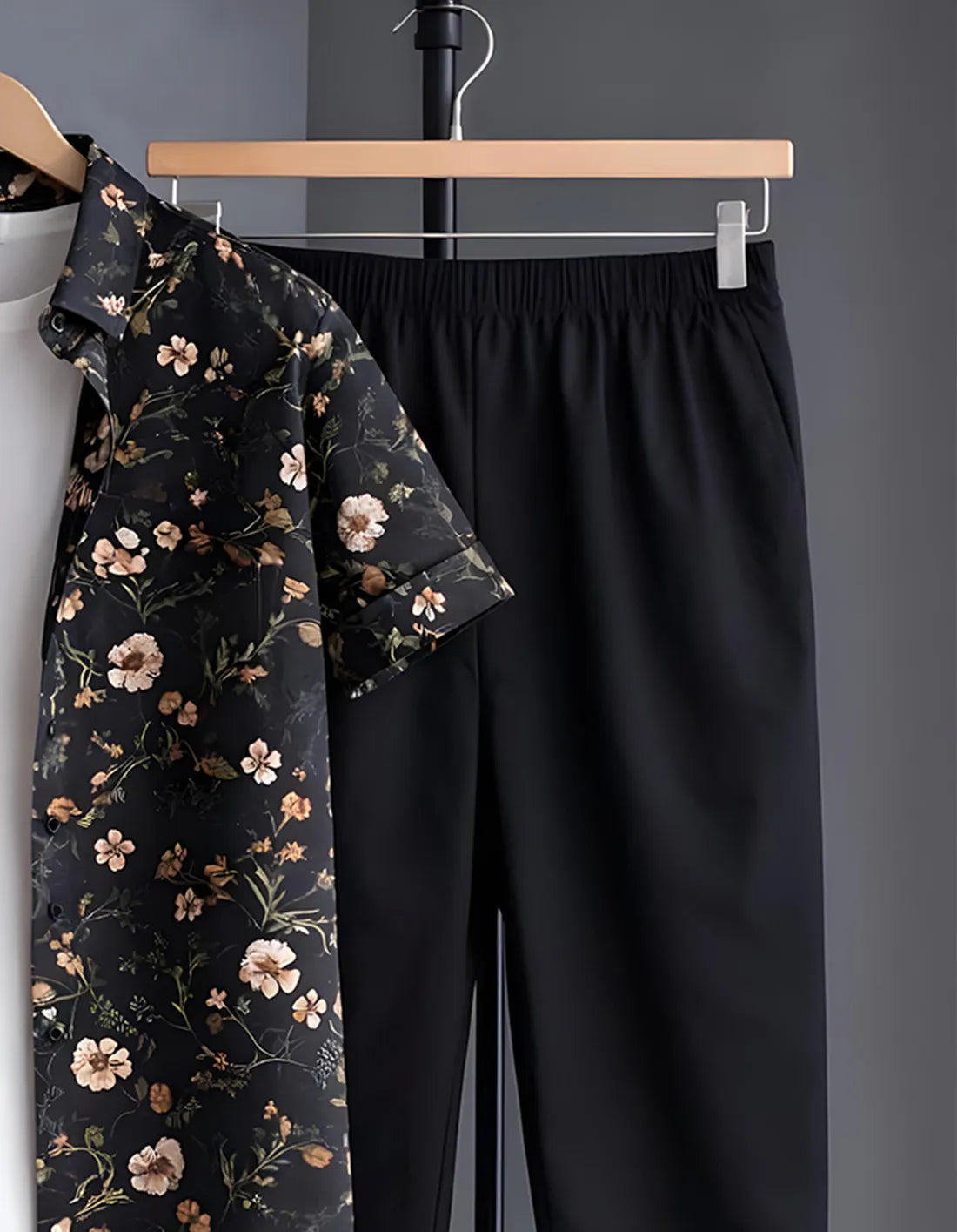 Black Floral Half Shirt Full Pant Cord-Set