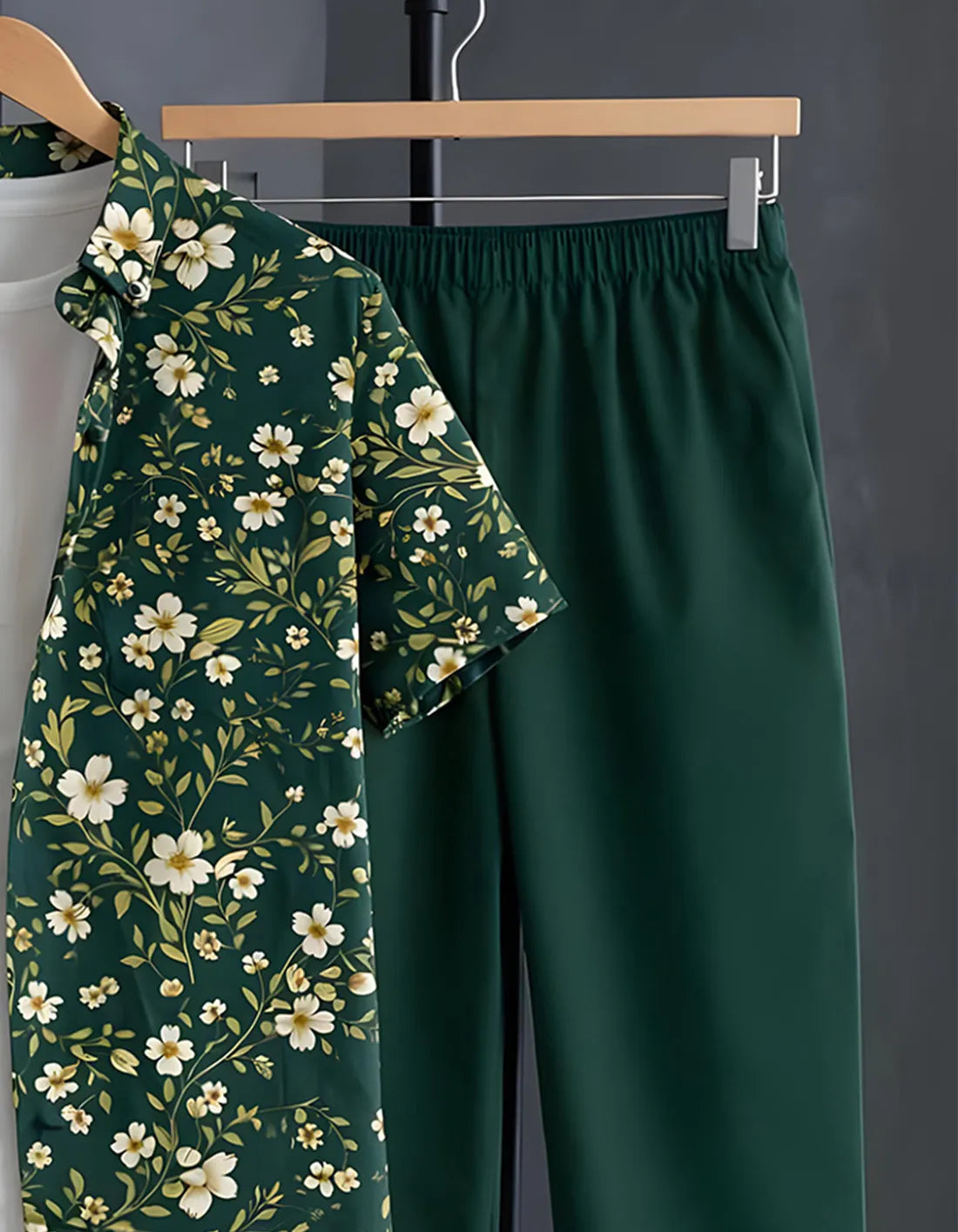 Emerald Floral Half Shirt Full Pant Cord-Set