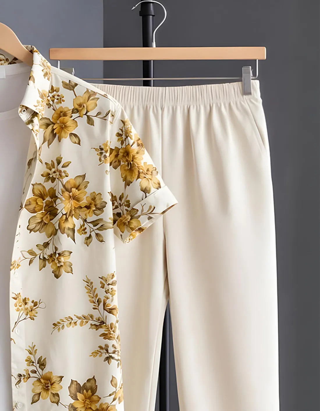 Gold Floral Half Shirt Full Pant Cord-Set