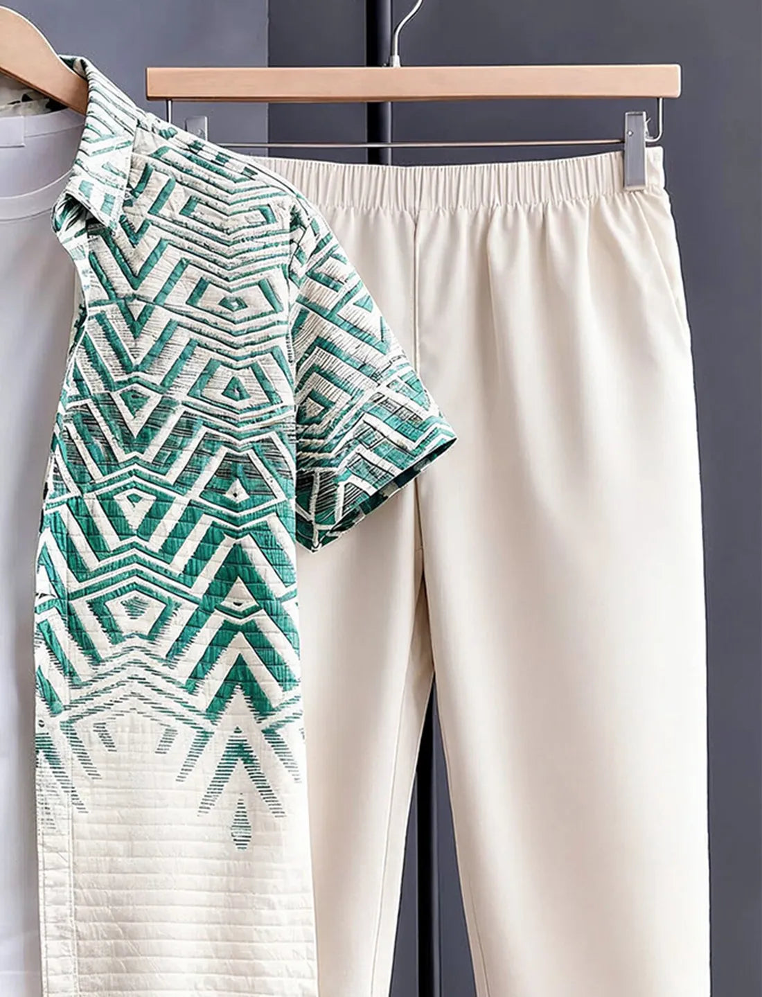 Green Geometric Half Shirt Full Pant Cord-Set