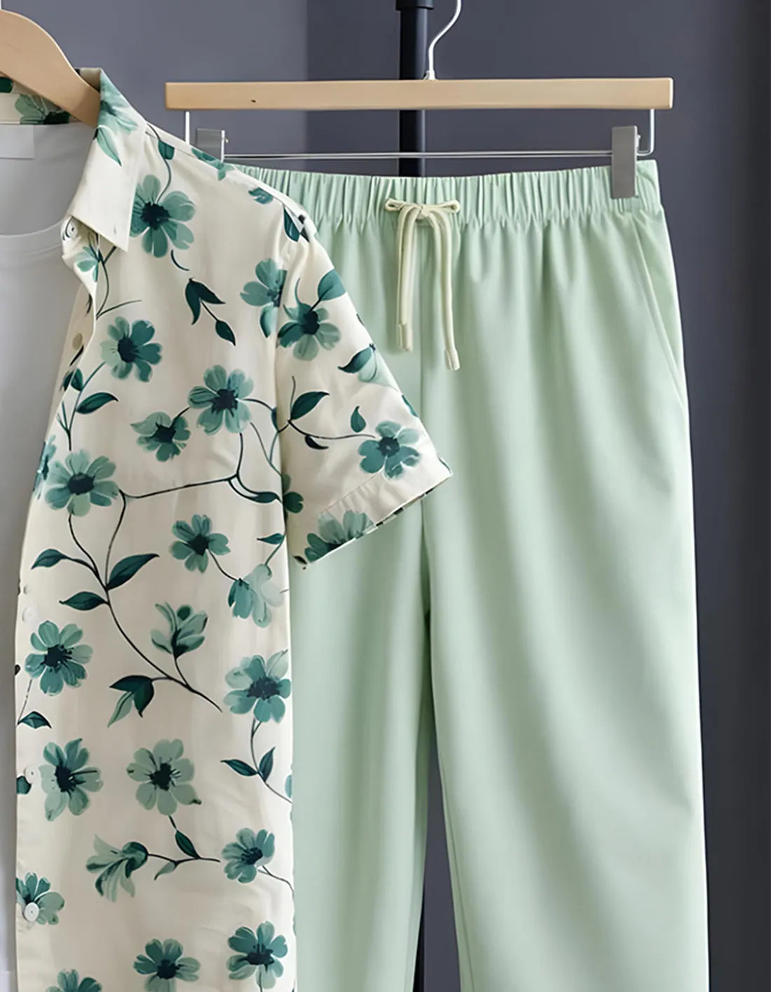 Mint Floral Half Shirt Full Pant Cord-Set
