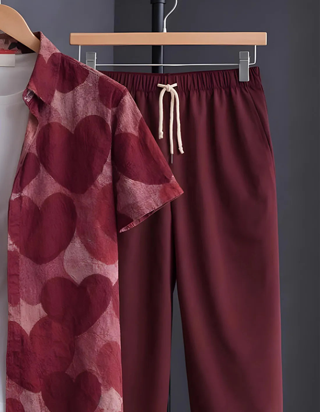 Red Wine Half Shirt Full Pant Cord-Set