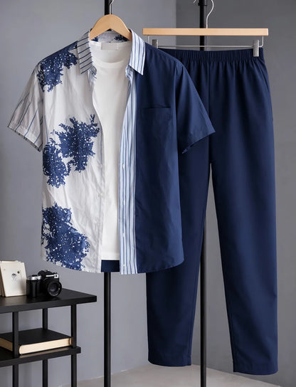 Abstract Split Half Shirt Full Pant Cord-Set