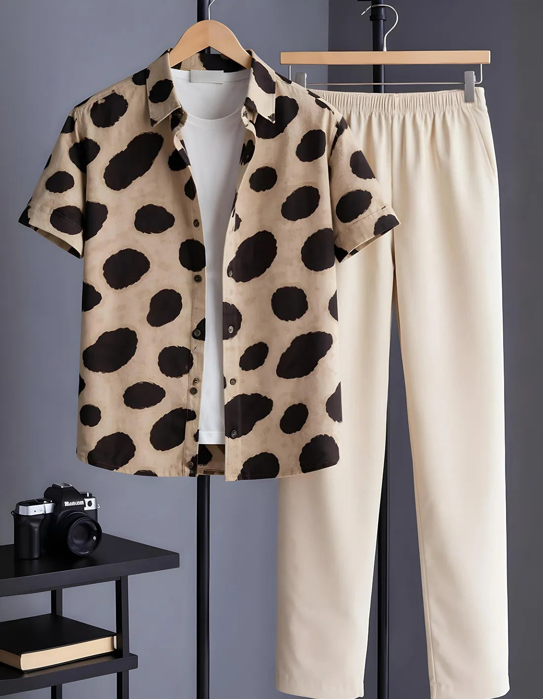 Beige Abstract Half Shirt Full Pant Cord-Set