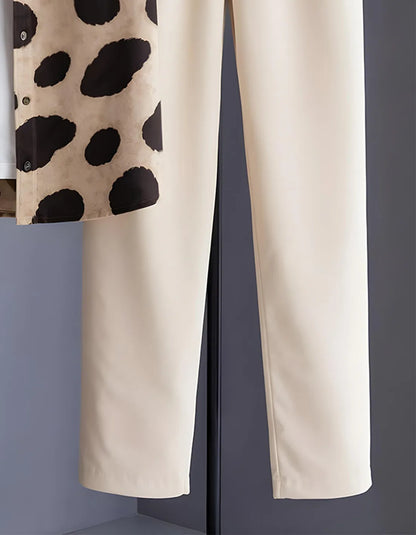 Beige Abstract Half Shirt Full Pant Cord-Set
