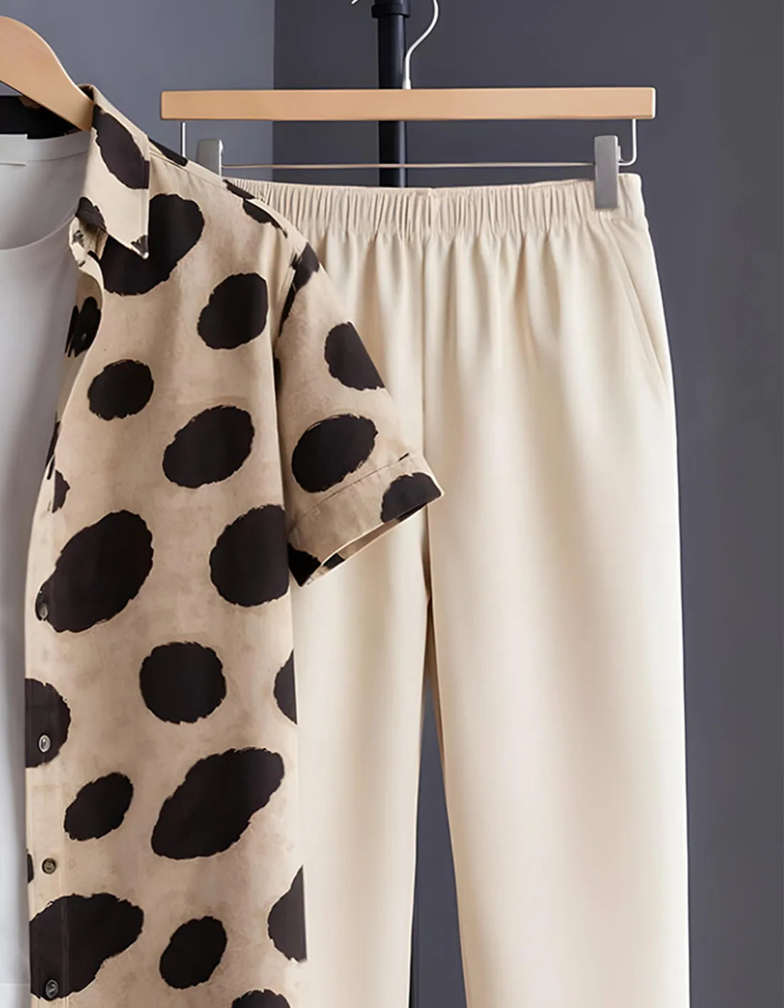 Beige Abstract Half Shirt Full Pant Cord-Set