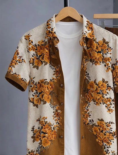 Brown Floral Half Shirt Full Pant Cord-Set