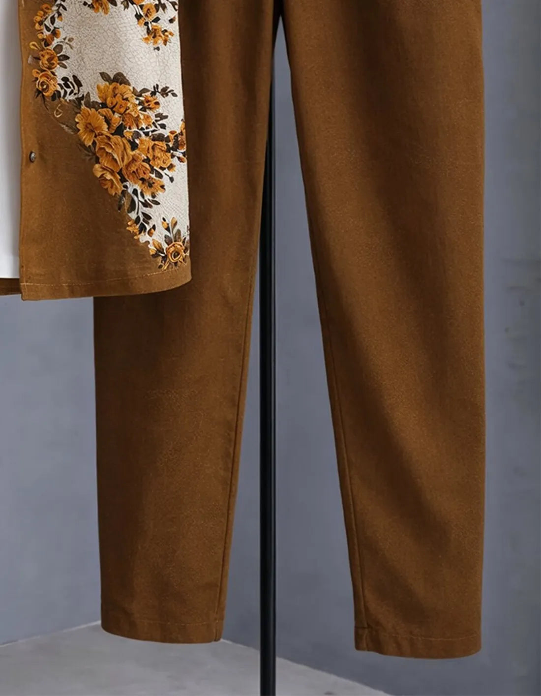 Brown Floral Half Shirt Full Pant Cord-Set