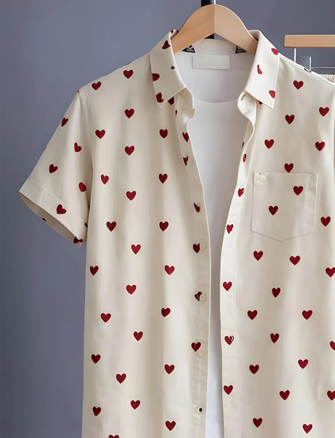 Cream Hear Half Shirt Full Pant Cord-Set