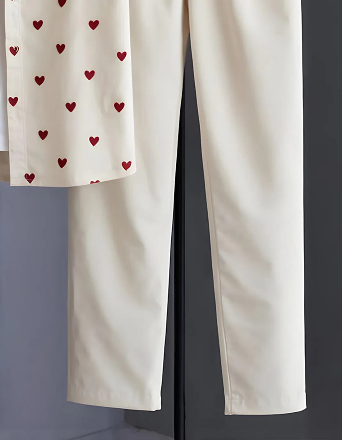 Cream Hear Half Shirt Full Pant Cord-Set