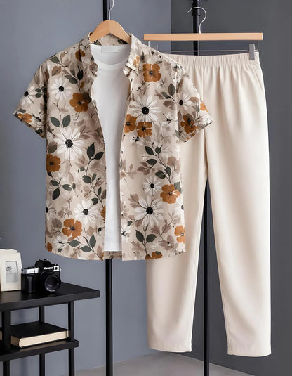 Daisy Floral Half Shirt Full Pant Cord-Set