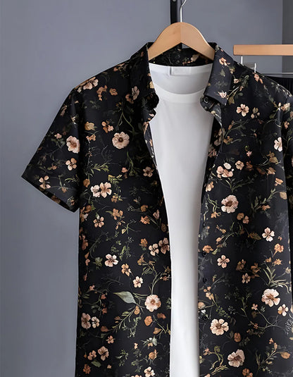 Black Floral Half Shirt Full Pant Cord-Set