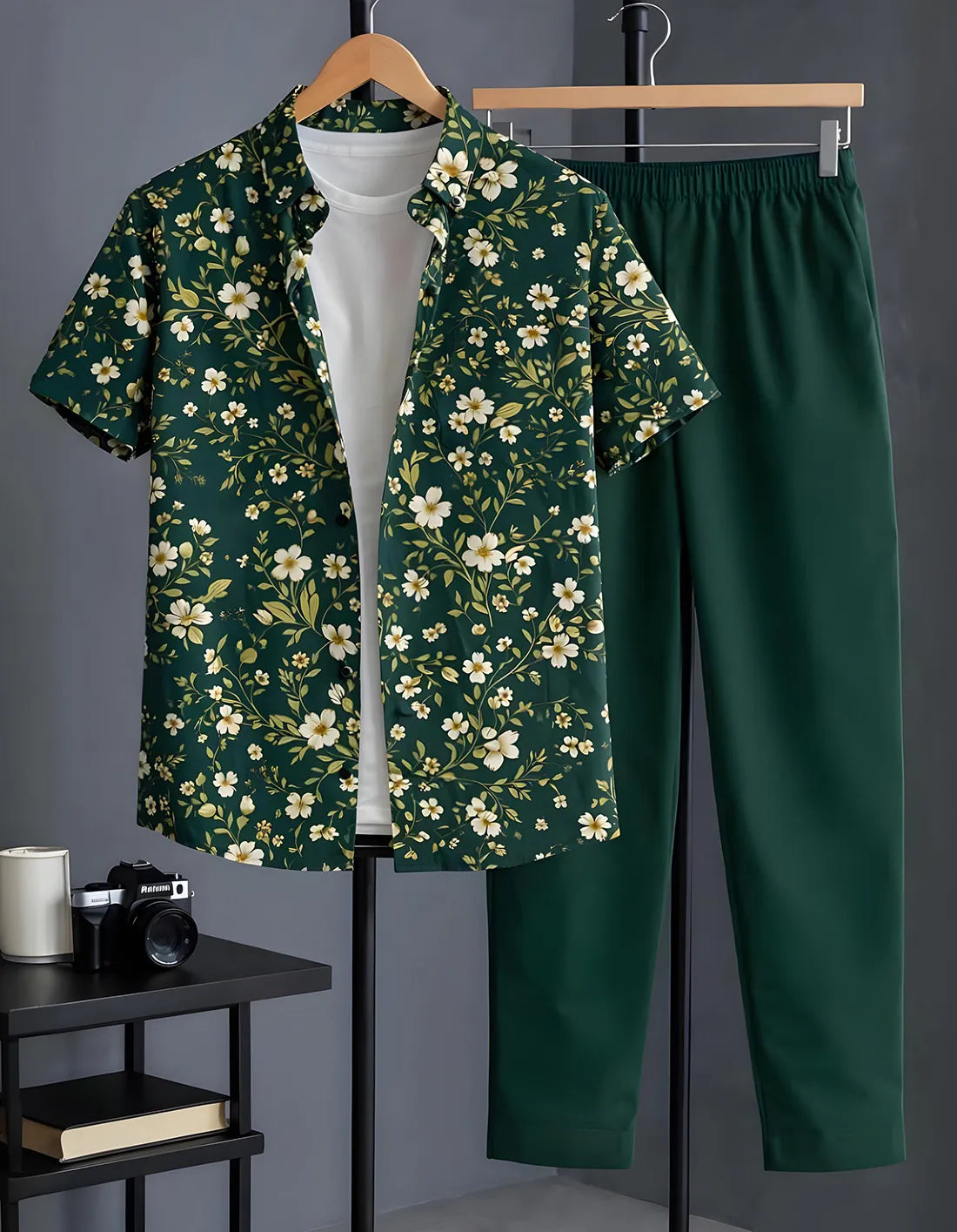 Emerald Floral Half Shirt Full Pant Cord-Set