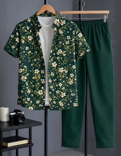 Emerald Floral Half Shirt Full Pant Cord-Set