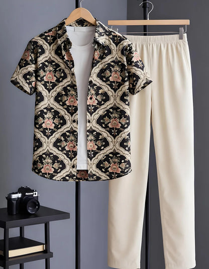 Floral Baroque Half Shirt Full Pant Cord-Set