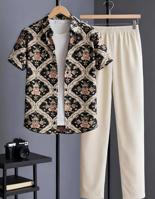 Floral Baroque Half Shirt Full Pant Cord-Set