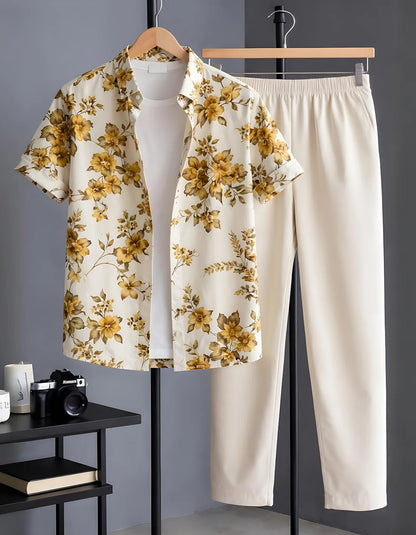 Gold Floral Half Shirt Full Pant Cord-Set