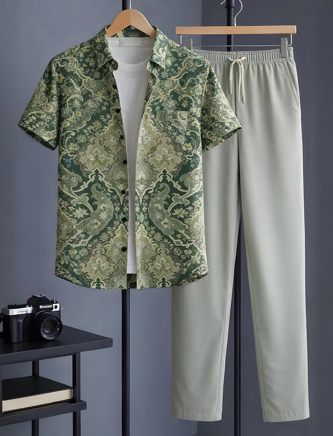 Green Baroque Half Shirt Full Pant Cord-Set