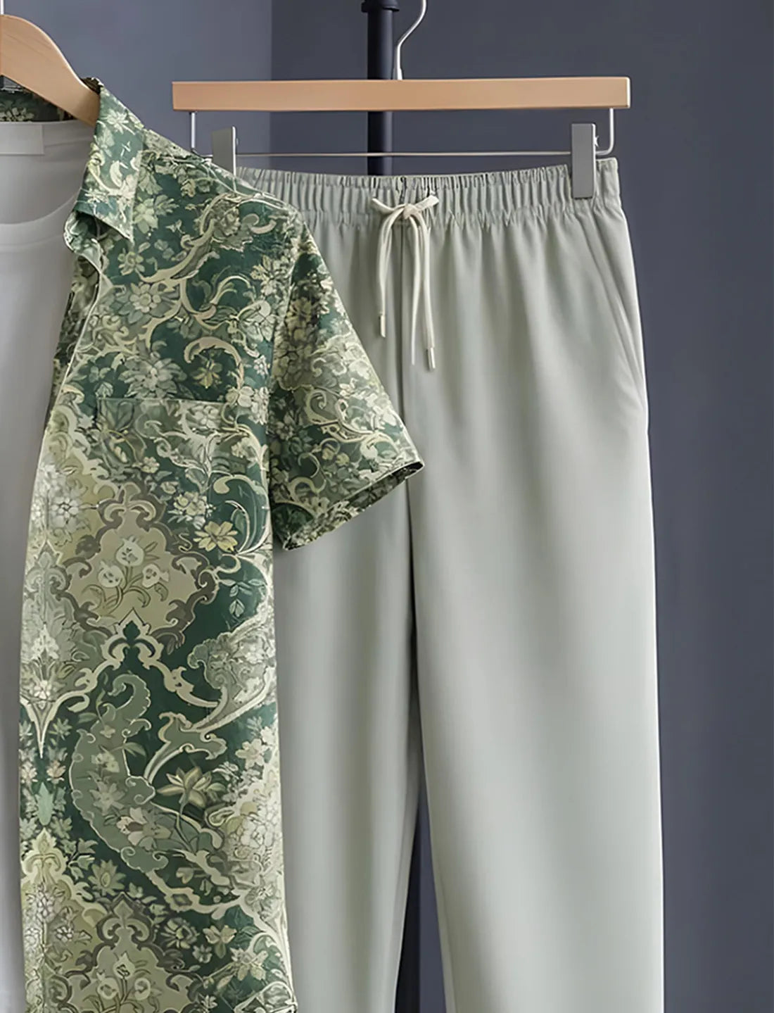 Green Baroque Half Shirt Full Pant Cord-Set