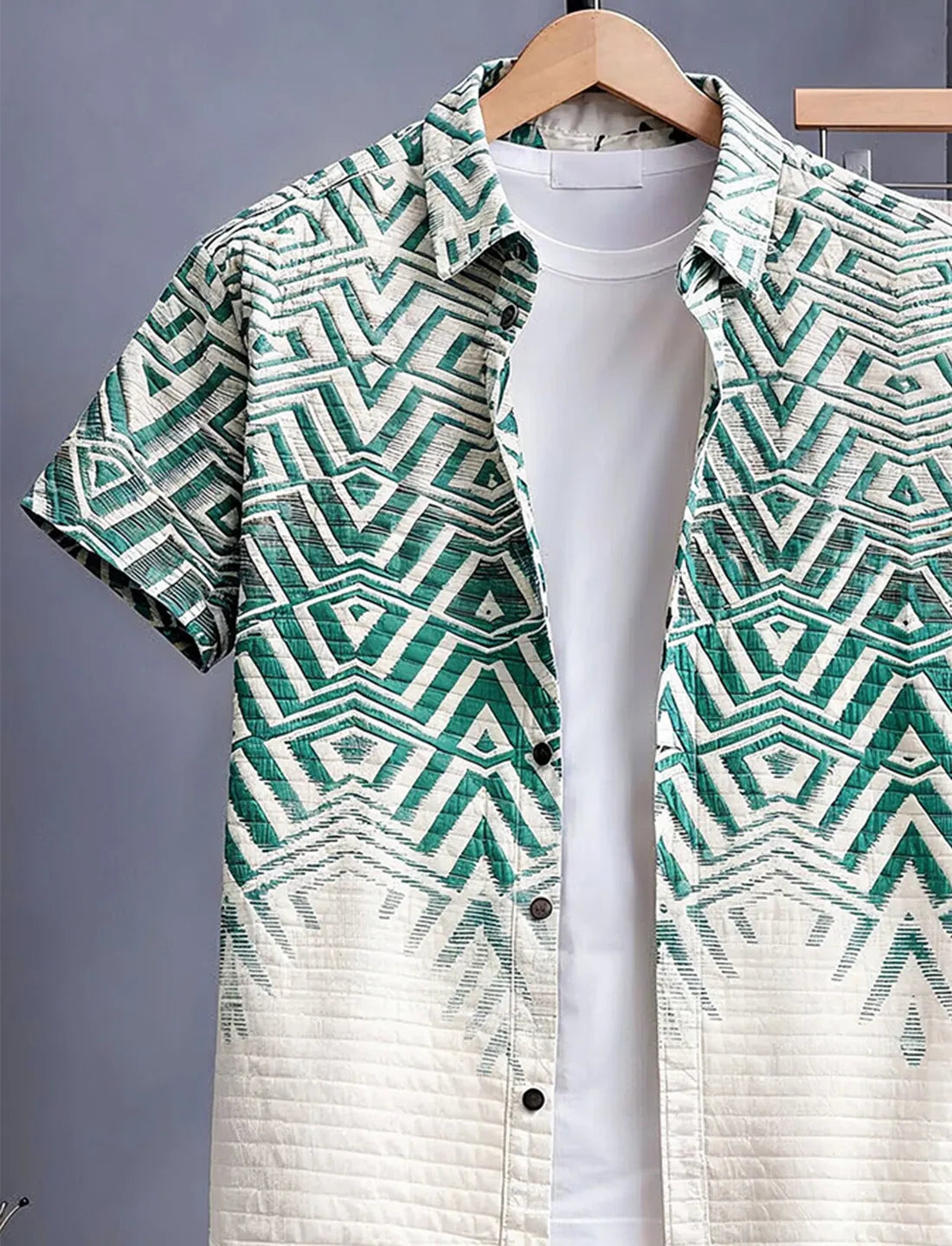 Green Geometric Half Shirt Full Pant Cord-Set