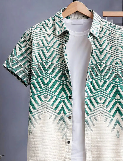Green Geometric Half Shirt Full Pant Cord-Set