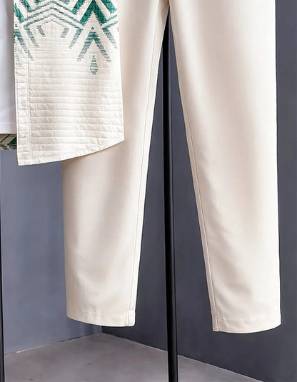 Green Geometric Half Shirt Full Pant Cord-Set