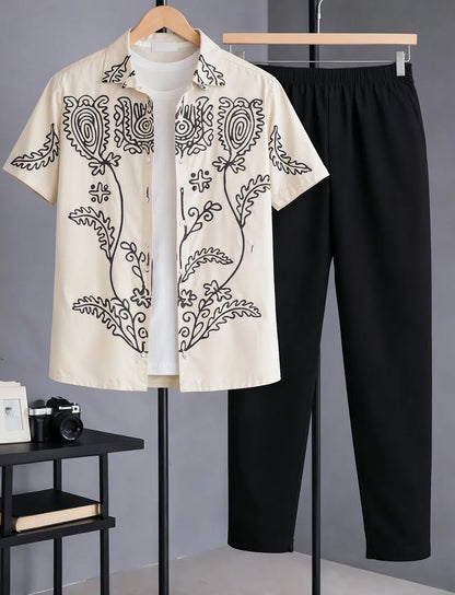 Ivory Tribal Half Shirt Full Pant Cord-Set