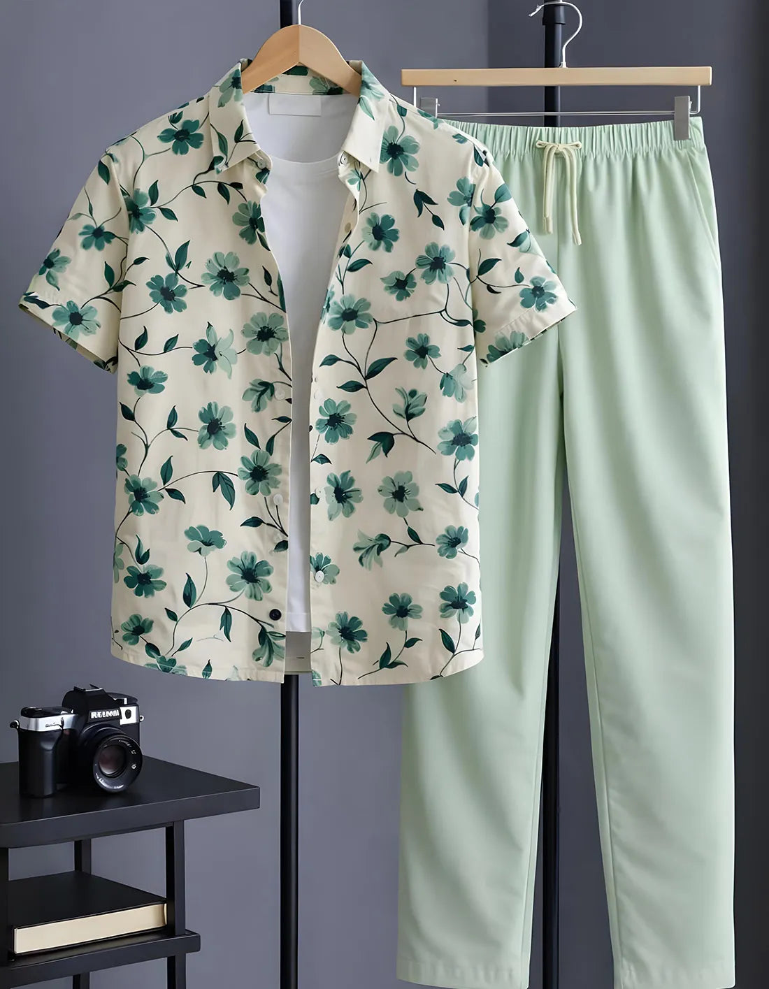 Mint Floral Half Shirt Full Pant Cord-Set