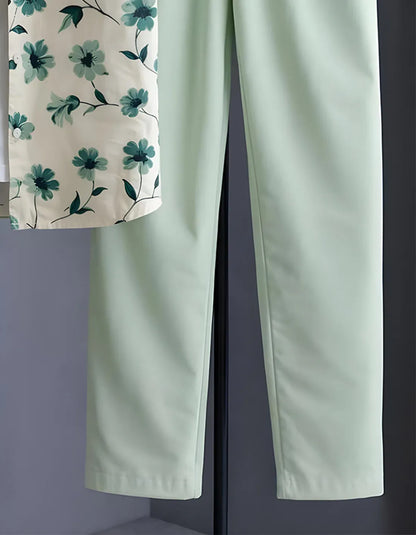 Mint Floral Half Shirt Full Pant Cord-Set