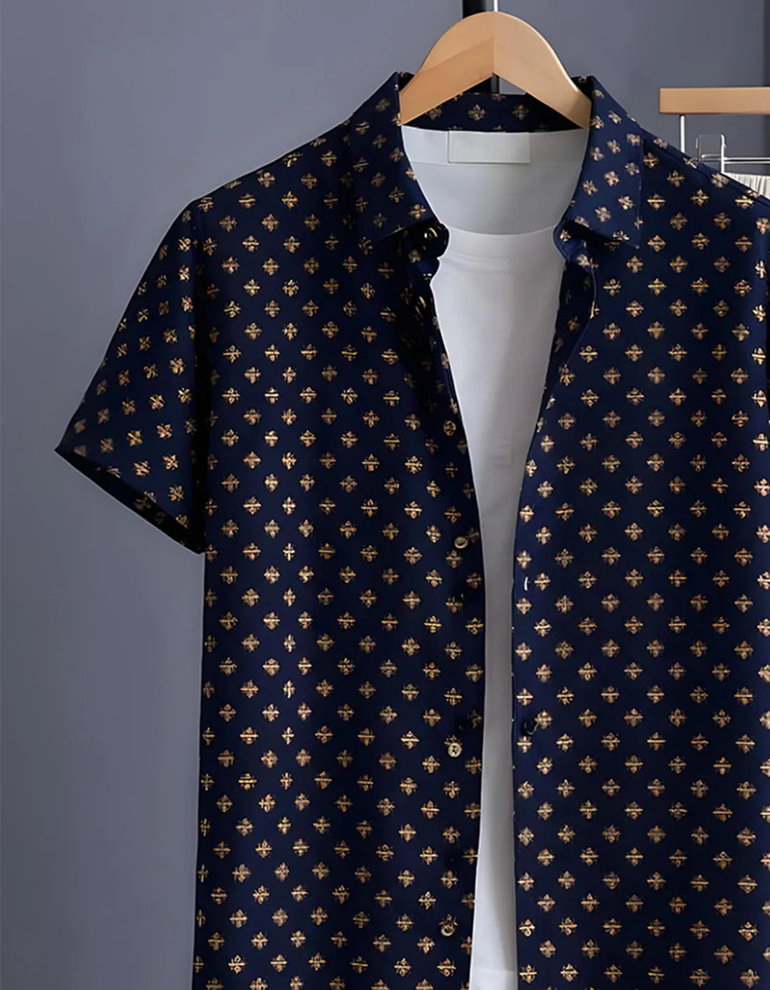 Navy Motif Half Shirt Full Pant Cord-Set