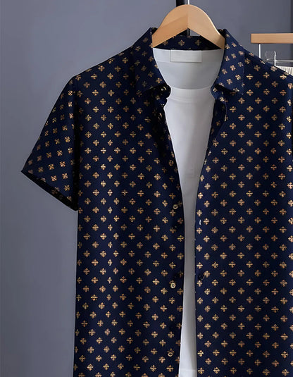 Navy Motif Half Shirt Full Pant Cord-Set