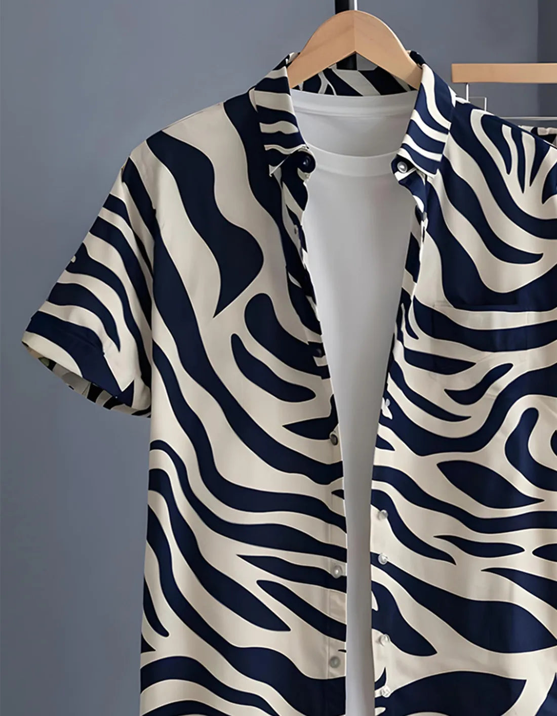 Navy Zebra Half Shirt Full Pant Cord-Set