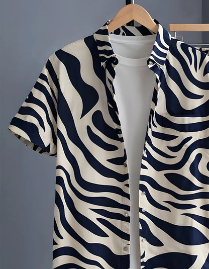 Navy Zebra Half Shirt Full Pant Cord-Set