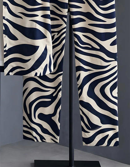 Navy Zebra Half Shirt Full Pant Cord-Set