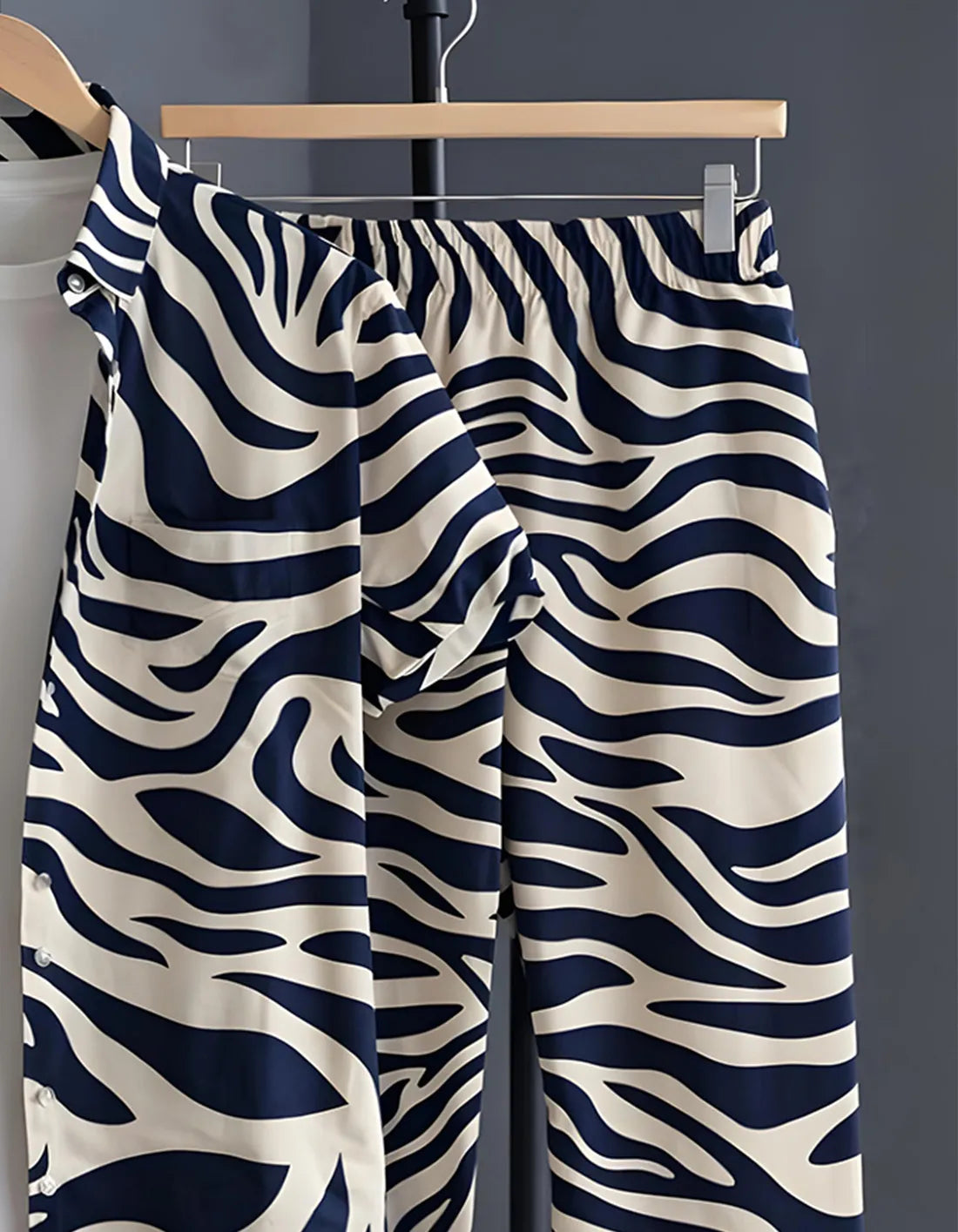 Navy Zebra Half Shirt Full Pant Cord-Set