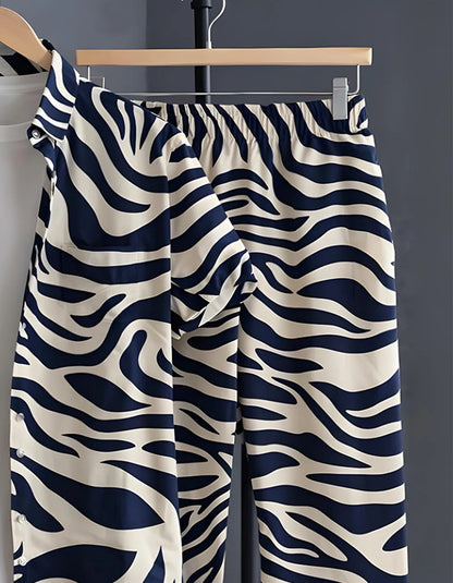 Navy Zebra Half Shirt Full Pant Cord-Set