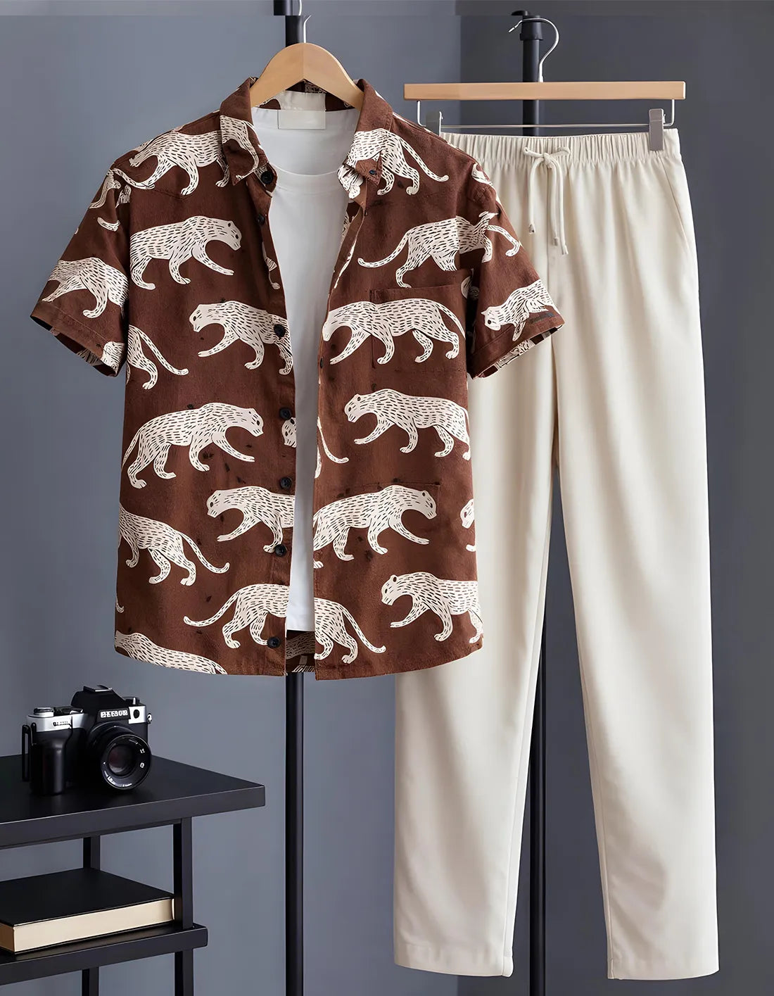 Panther Motif Half Shirt Full Pant Cord-Set