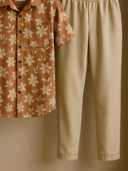 Retro Bloom Half Shirt Full Pant Cord-Set