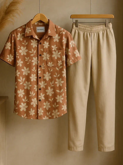 Retro Bloom Half Shirt Full Pant Cord-Set