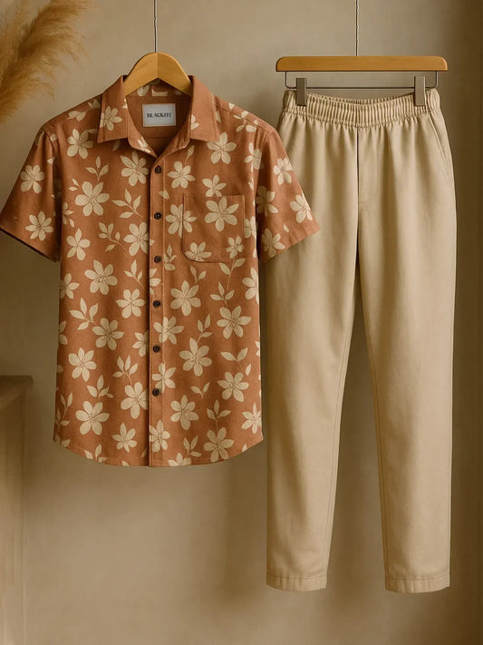 Retro Bloom Half Shirt Full Pant Cord-Set