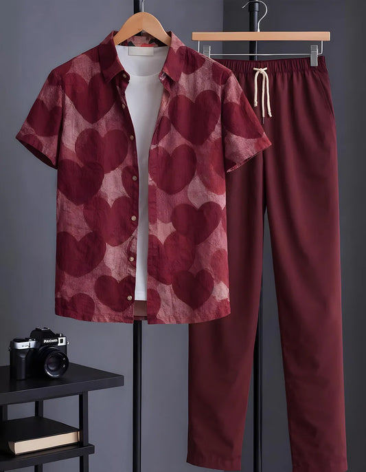 Red Wine Half Shirt Full Pant Cord-Set