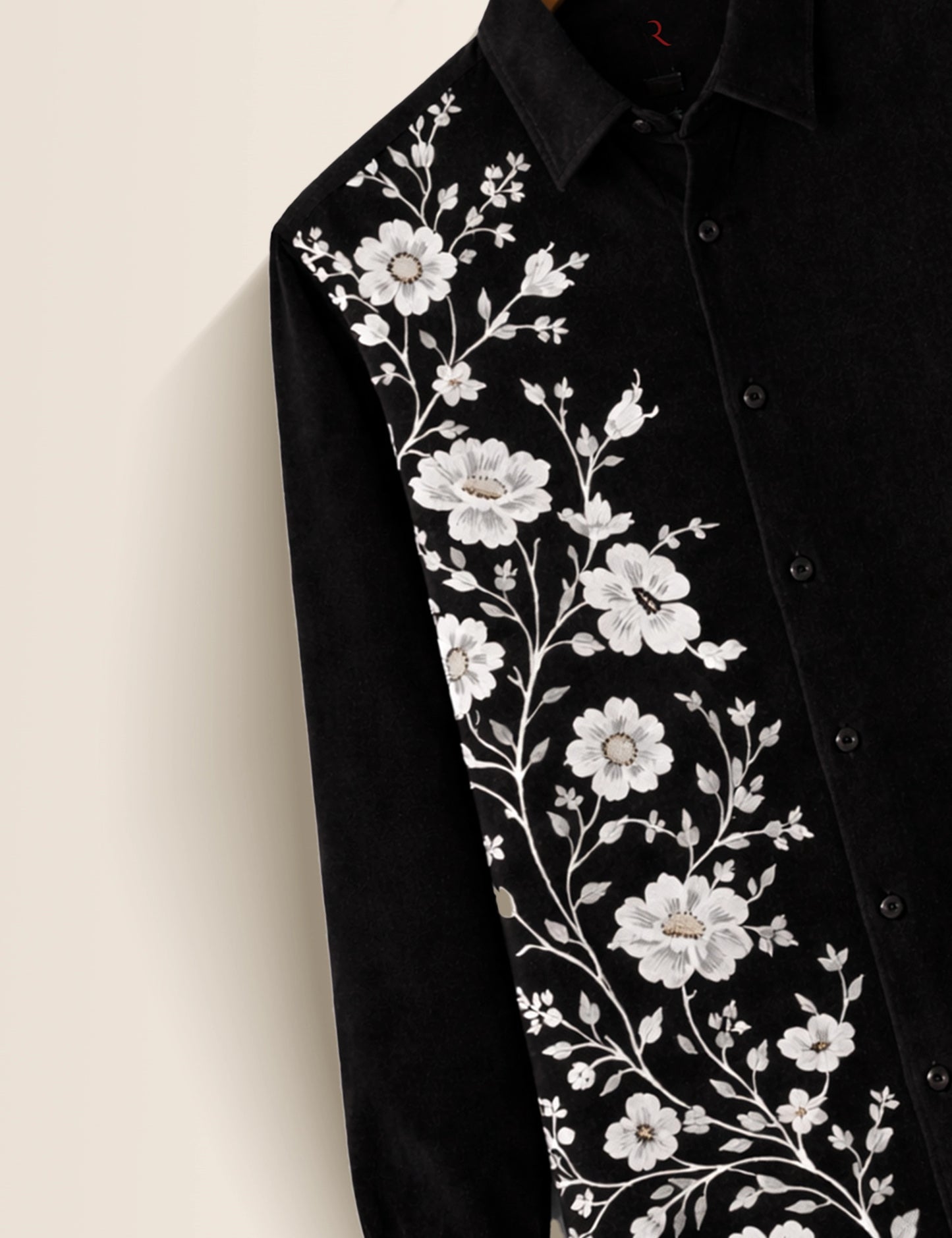 Black Flower Printed Mens Exclusive Stylish Full Sleeves Shirt - XPST