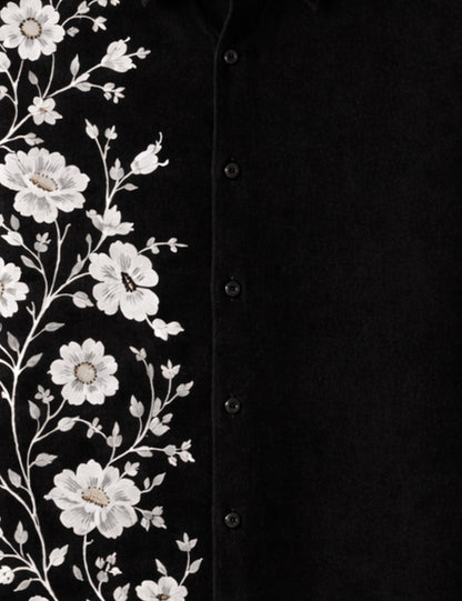 Black Flower Printed Mens Full Sleeves Shirt - XPST