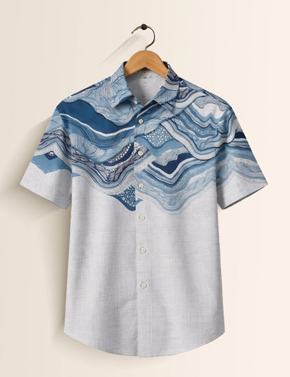 Blue Wave Men's Half Sleeves Shirt - XPST