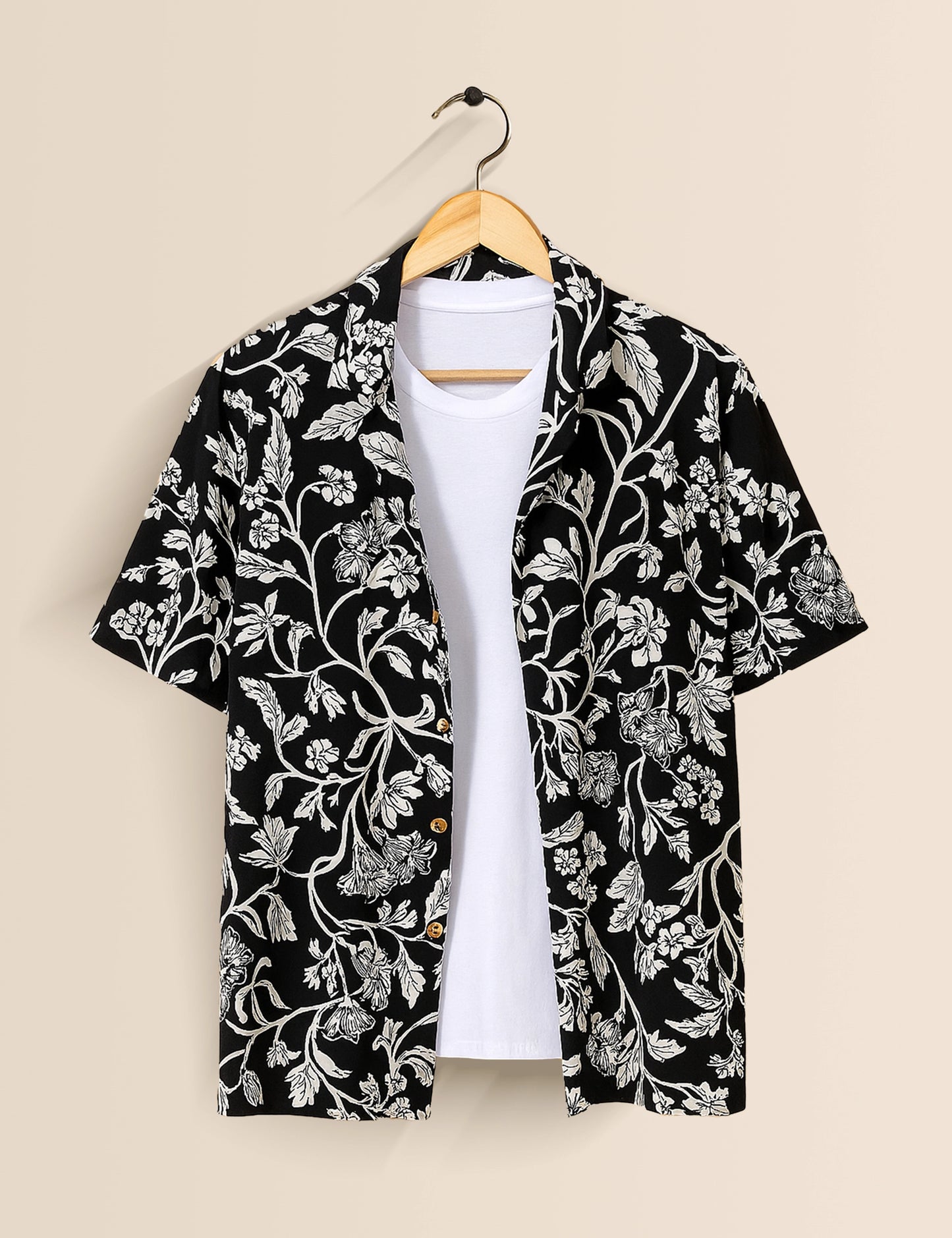 Black and White Flora Men's Exclusive Stylish Half Sleeves Shirt - XPST