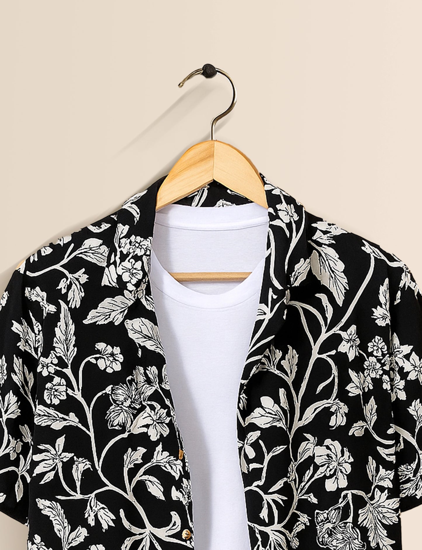 Black and White Flora Men's Exclusive Stylish Half Sleeves Shirt - XPST