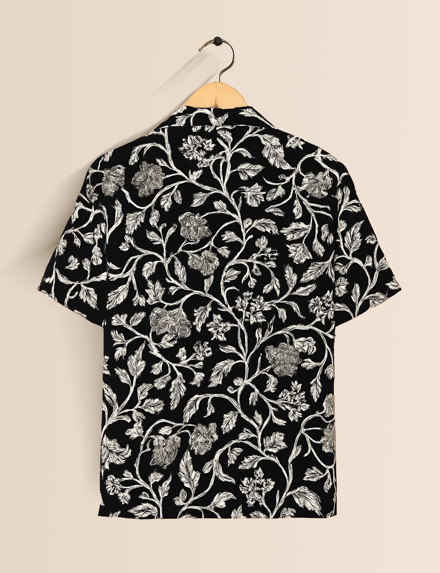 Black and White Flora Men's Exclusive Stylish Half Sleeves Shirt - XPST
