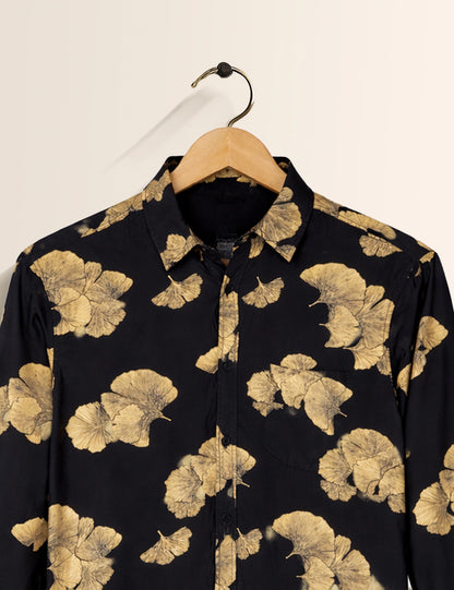 Black Golden Flora Men's Full Sleeves Shirt - XPST