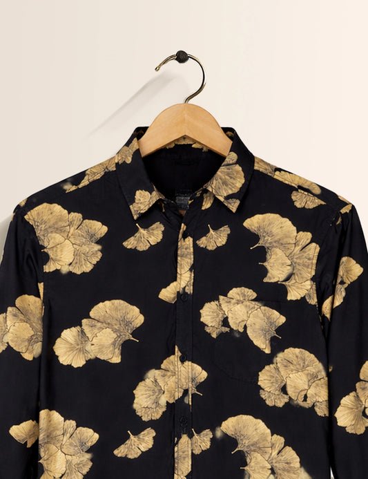 Black Golden Flora Men's Exclusive Stylish Full Sleeves Shirt - XPST