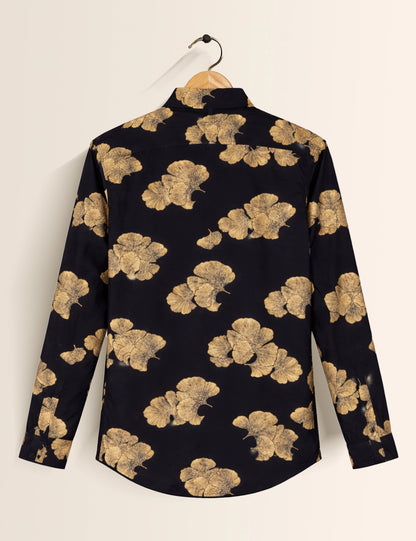 Black Golden Flora Men's Full Sleeves Shirt - XPST